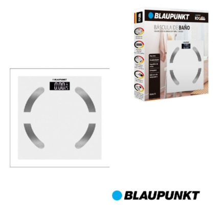 Blaupunkt BP5009 Bascula de Bano Digital Extraplana - 180kg con Vidrio Templado - Sensores de Alta Precision - Pantalla LCD con Indicador de Temperatura Ambiente - Activacion Automatica - Color Blanco