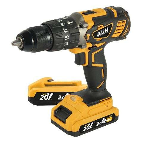 Blim Taladro Percutor a Bateria 20V 2Ah - 58Nm Par Maximo - 2 Velocidades 0-450/0-1800rpm - Incluye 2 Baterias y Maletin de Tran