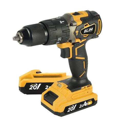 Blim Taladro Percutor a Bateria 20V 2Ah - Motor sin Escobillas - 68Nm Par Maximo - 2 Velocidades 0-500/0-2000rpm - Incluye 2 Bat