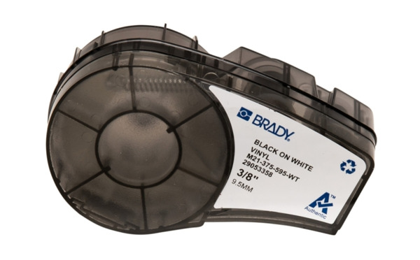 Brady M21-375-595-WT Cinta de Etiquetas Original Vinilo - Texto Negro sobre Fondo Blanco - Ancho 9,53mm x 6,40m