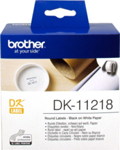 Brother DK11218 - Etiquetas Originales Precortadas Circulares - 24 mm de Diametro - 1000 Unidades - Texto negro sobre fondo blan