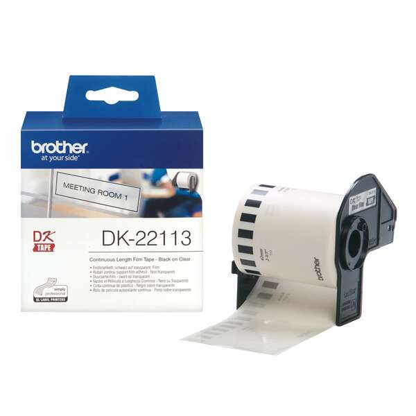 Brother DK22113 - Etiquetas Originales de TamaÃ±o personalizado - Ancho 62mm x 15,24 metros - Texto negro sobre fondo transparen