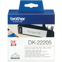 Brother DK22205 - Etiquetas Originales de Tamaño personalizado - Ancho 62mm x 30,48 metros - Texto negro sobre fondo blanco