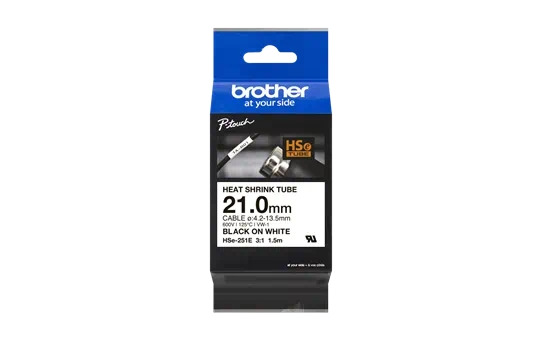 Brother HSe251E Cinta Tubo Termorretractil Original de Etiquetas para Cables - Texto Negro sobre Fondo Blanco - Ancho 21mm x 1.5