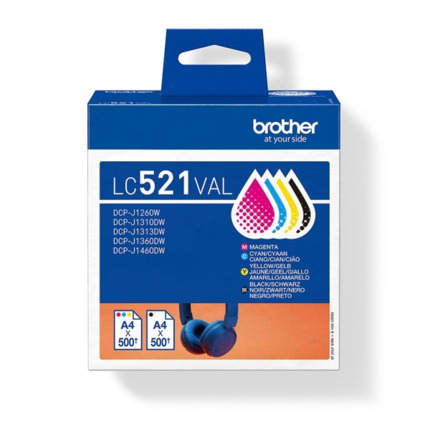 Brother LC521VAL Pack de 4 Cartuchos de Tinta Original (BK/C/M/Y) - LC521VAL