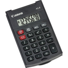 Canon AS-8 Calculadora de Bolsillo con Pantalla LCD de 8 Digitos - Con Tapa Rigida Plegable - Alimentacion con Pila - Color Gris