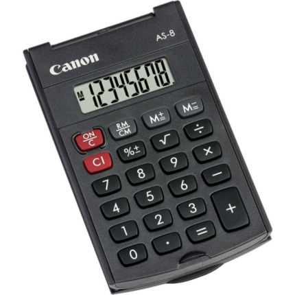 Canon AS-8 Calculadora de Bolsillo con Pantalla LCD de 8 Digitos - Con Tapa Rigida Plegable - Alimentacion con Pila - Color Gris Oscuro