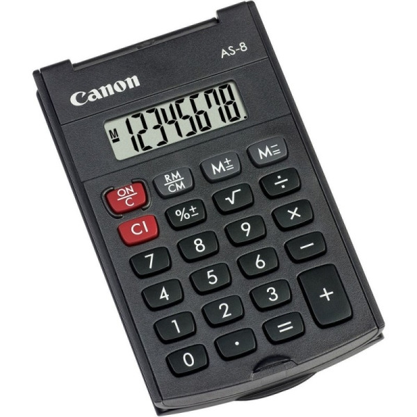 Canon AS-8 Calculadora de Bolsillo con Pantalla LCD de 8 Digitos - Con Tapa Rigida Plegable - Alimentacion con Pila - Color Gris