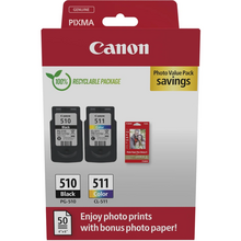 Canon PG-510/CL-511 Multipack de 2 Cartuchos de Tinta Originales + 50 Hojas de Papel Fotografico - 2970B017