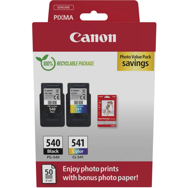 Canon PG-540/CL-541 Pack de 2 Cartuchos de Tinta Originales + 50 Hojas de Papel Fotografico - 5225B013