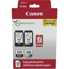 Canon PG-575/CL-576 Pack de 2 Cartuchos de Tinta Originales + 50 Hojas de Papel Fotografico - 5438C004