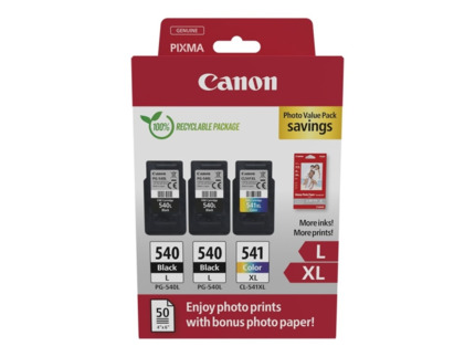 Canon PG-540L/CL-541XL Multipack de 3 Cartuchos de Tinta Originales + 50 Hojas de Papel Fotografico - 5224B015