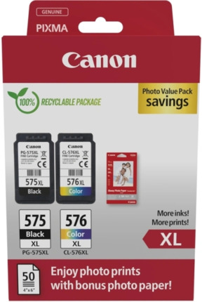 Canon PG-575XL/CL-576XL Multipack de 2 Cartuchos de Tinta Originales + 50 Hojas de Papel Fotografico - 5437C006