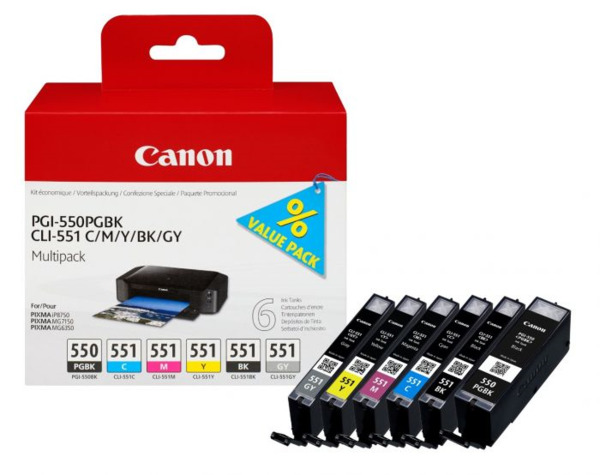 Canon PGI550/CLI551 Pack de 6 Cartuchos de Tinta Originales - 6496B005