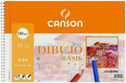 Canson Bloc de Dibujo Basik Liso A4 - Album de Espiral Microperforado - 23x32.5 cm - 120 Hojas - 130g - Color Blanco