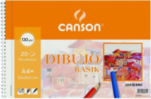 Canson Basik Cuaderno de Dibujo A4+ con Recuadro - 20 Hojas Microperforadas 130g/mÂ² - Color Blanco
