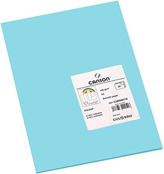 Canson Guarro Pack de 50 Cartulinas Iris A4 de 185g - 21x29.7cm - Color Azul Turquesa