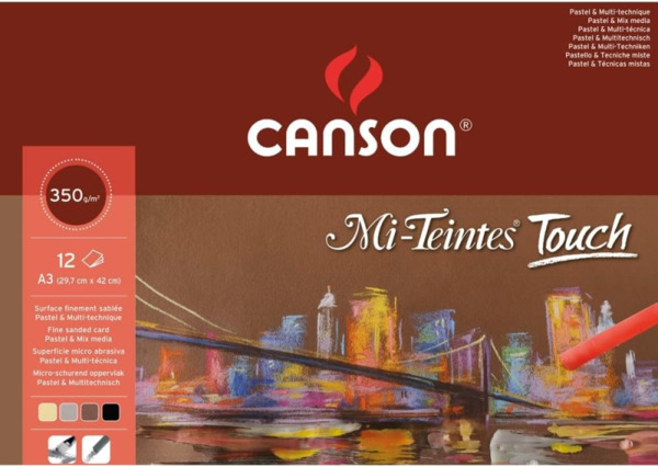 Canson Mi-Teintes Touch Bloc con 12 Hojas 350 g/mÂ² - TamaÃ±o 29.7 x 42cm - Superficie Microabrasiva Finamente Texturizada - Cer