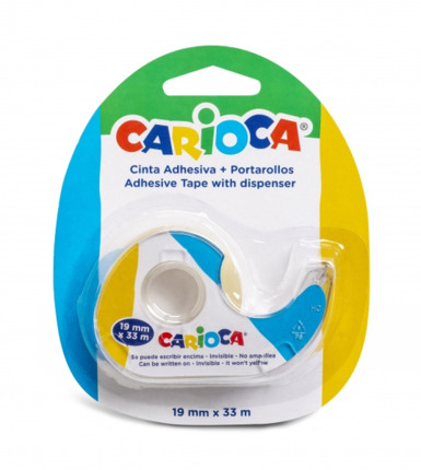 Carioca Blister 1 Portarollos + Cinta Adhesiva Transparente - No Amarillea con el Tiempo - Ideal para Papel y Carton - Color Varios