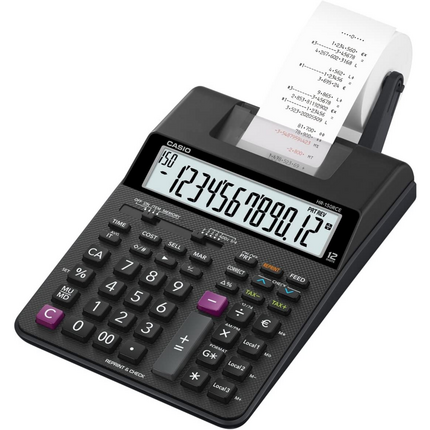 Casio HR150RCE Calculadora Impresora de Sobremesa - Pantalla de 12 Digitos - Anchura del Papel 58mm - Imprime Hora y Fecha - Alimentacion con Pilas