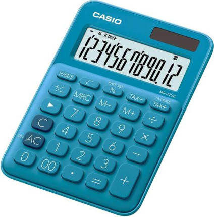 Casio MS-20UC Calculadora de Sobremesa PequeÃ±a - Pantalla LCD de 12 Digitos - Alimentacion Solar y Pilas - Color Azul