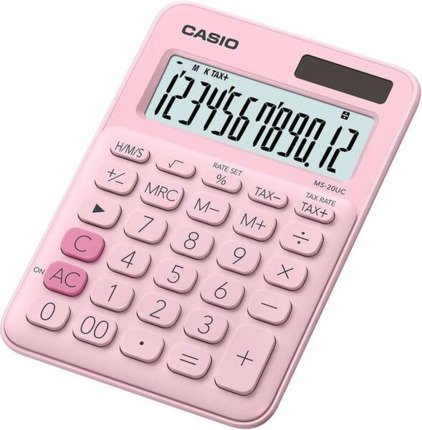 Casio MS-20UC Calculadora de Sobremesa PequeÃ±a - Pantalla LCD de 12 Digitos - Alimentacion Solar y Pilas - Color Rosa