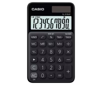 Casio SL-310UC Calculadora de Bolsillo - Calculo de Impuestos - Pantalla LCD de 10 Digitos - Solar y Pilas - Color Negro