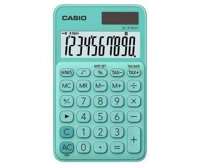 Casio SL-310UC Calculadora de Bolsillo - Calculo de Impuestos - Pantalla LCD de 10 Digitos - Solar y Pilas - Color Verde