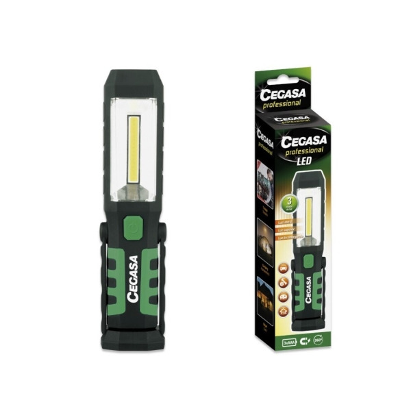 Cegasa Profesional Linterna Magnetica LED - COB Lateral, LED Superior y Luz de Emergencia - Gancho Ajustable 360Âº  - Funciona c