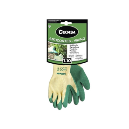 Cegasa Viking Guantes de Trabajo Anticortes Talla 10 - Fabricados en Algodon con Recubimiento de Latex Rugoso en Palma y Dedos - Color Verde
