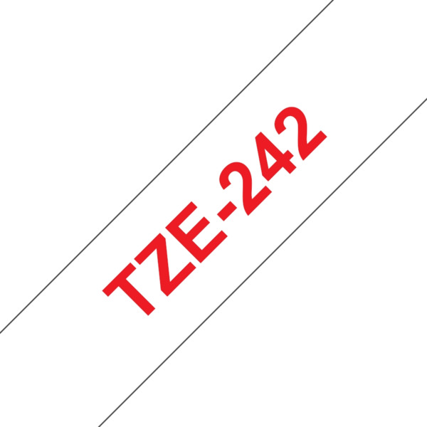 Compatible Brother TZe242 Cinta Laminada Generica de Etiquetas - Texto rojo sobre fondo blanco - Ancho 18mm x 8 metros