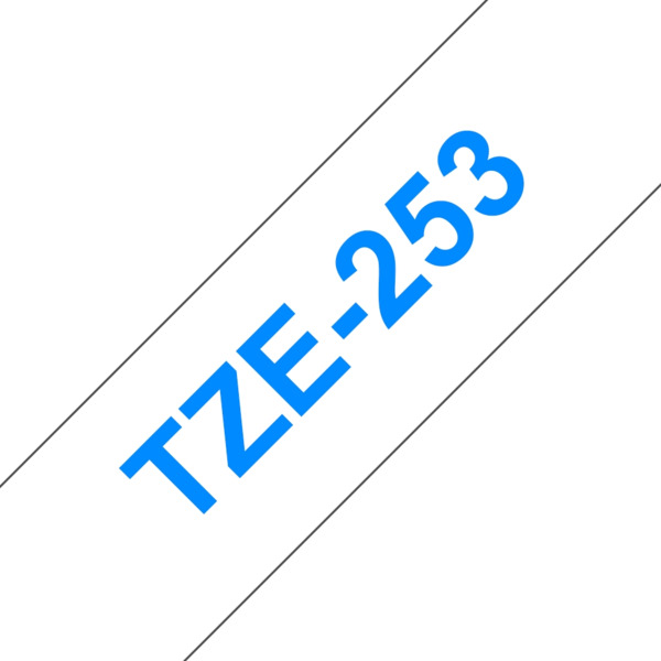 Compatible Brother TZe253 Cinta Laminada Generica de Etiquetas - Texto azul sobre fondo blanco - Ancho 24mm x 8 metros