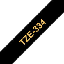 Compatible Brother TZe334 Cinta Laminada Generica de Etiquetas - Texto dorado sobre fondo negro - Ancho 12mm x 8 metros