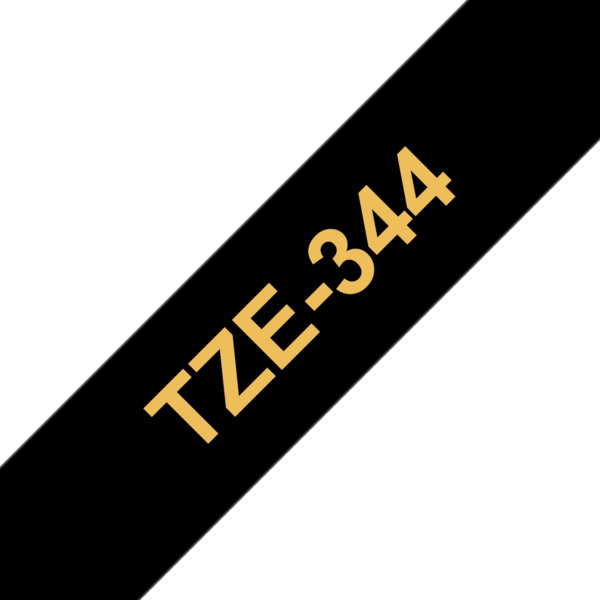Compatible Brother TZe344 Cinta Laminada Generica de Etiquetas - Texto dorado sobre fondo negro - Ancho 18mm x 8 metros