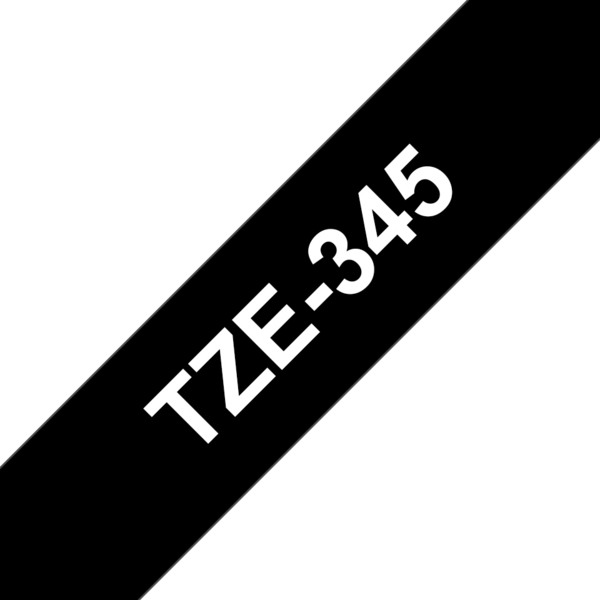 Compatible Brother TZe345 Cinta Laminada de Etiquetas - Texto blanco sobre fondo negro - Ancho 18mm x 8 metros