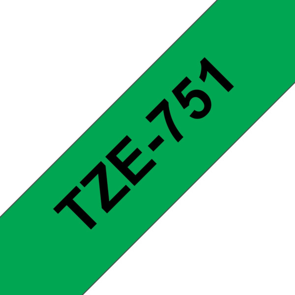 Compatible Brother TZe751 Cinta Laminada Generica de Etiquetas - Texto negro sobre fondo verde - Ancho 24mm x 8 metros