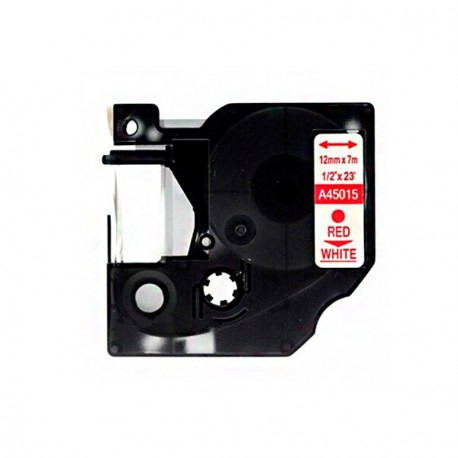 Compatible Dymo D1 45015 Cinta de Etiquetas Generica para Rotuladora - Texto rojo sobre fondo blanco - Ancho 12mm x 7 metros - R