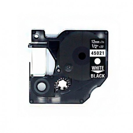 Compatible Dymo D1 45021 Cinta de Etiquetas Generica para Rotuladora - Texto blanco sobre fondo negro - Ancho 12mm x 7 metros -