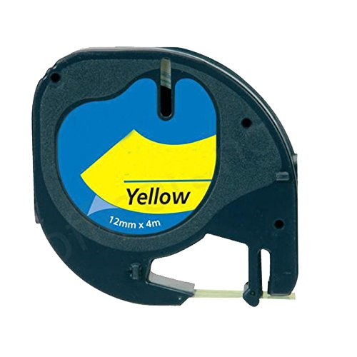 Compatible Dymo LetraTag S0721620 Cinta de Etiquetas Generica para Rotuladora - Texto negro sobre fondo amarillo - Ancho 12mm x