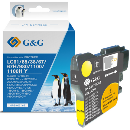 Compatible G&G Brother LC980/LC1100 Amarillo Cartucho de Tinta Generico - Reemplaza LC980Y/LC1100Y