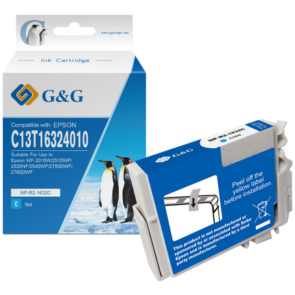 Compatible G&G Epson T1632/T1622 (16XL) Cyan Tinta Pigmentada - Reemplaza C13T16324012/C13T16224012