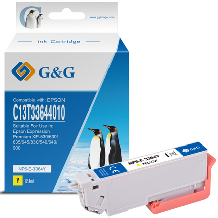 Compatible G&G Epson T3364/T3344 (33XL) Amarillo Cartucho de Tinta Generico - Reemplaza C13T33644012/C13T33444012
