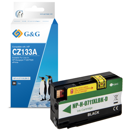 Compatible G&G HP 711XL Negro Cartucho de Tinta Pigmentada Generico - Reemplaza CZ133A/CZ129A