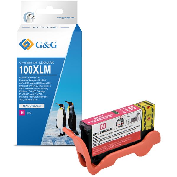 Compatible G&G Lexmark 100XL Magenta Cartucho de Tinta Generico - Reemplaza 14N1070E/14N1094E/14N0901E/14N0921E