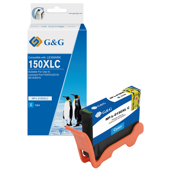 Compatible G&G Lexmark 150XL Cyan Cartucho de Tinta - Reemplaza 14N1615E/14N1642E/14N1608E