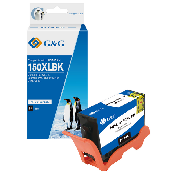 Compatible G&G Lexmark 150XL/155XL Negro Cartucho de Tinta Pigmentada - Reemplaza 14N1614E/14N1619E/14N1614E/14N1607E