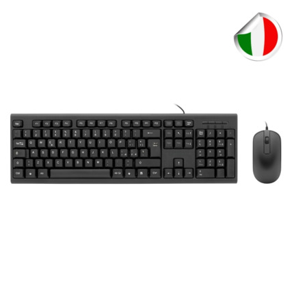 Coolbox COO-KTR-02UIT Pack USB Teclado 105 Teclas - QWERTY Italiano + Raton 3 Botones - Uso Ambidiestro - Color Negro