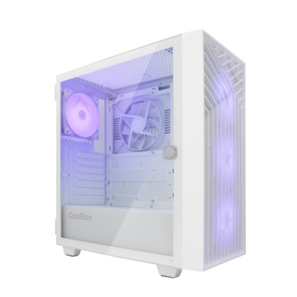 Coolbox GA300 GridLine Caja Torre ATX, Micro ATX, Mini-ITX - Lateral Cristal Templado - TamaÃ±o HDD 2.5", 3.5" - USB-A 3.0, USB-C y Audio - 3 Ventiladores ARGB 120mm - Soporta Refrigeracion Liquida - Color Blanco
