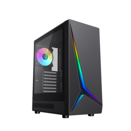 Coolbox GA450 StarLight Caja Torre ATX, Micro ATX, Mini-ITX - Lateral Cristal Templado - TamaÃ±o HDD 2.5", 3.5" - USB-A 3.0, USB-C y Audio - Ventilador Trasero ARGB 120mm - Soporta Refrigeracion Liquida - Color Negro
