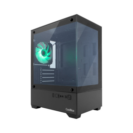 Coolbox GM200 Vision Lite Caja Mini Torre Micro ATX, Mini-ITX - Frontal y Lateral Cristal Templado - TamaÃ±o HDD 3.5" y 2.5" - USB-A 3.2, USB-C 3.2, USB-A 2.0 y Audio - Ventilador Trasero ARGB - Soporta Refrigeracion Liquida - Color Negro